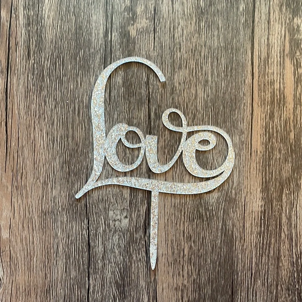 Love Cake Topper Wedding Bridal Shower Rehearsal Dinner Dessert Decor Silver